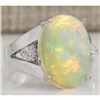 Image 2 : 6.12 CTW Natural Opal And Diamond Ring In 14K White Gold