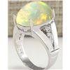 Image 3 : 6.12 CTW Natural Opal And Diamond Ring In 14K White Gold