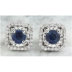 2.65 CTW Sapphire 18K White Gold Diamond Earrings