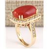 Image 3 : 11.78 CTW Natural Coral And Diamond Ring In 18K Yellow Gold