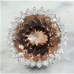 13.10 CTW Morganite 18K White Gold Diamond Ring