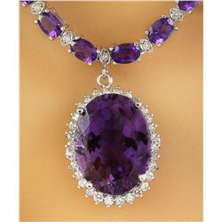 43.05 CTW Amethyst 14K White Diamond Necklace