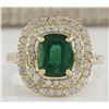Image 1 : 3.03 CTW Natural Emerald And Diamond Ring 18K Solid Yellow Gold