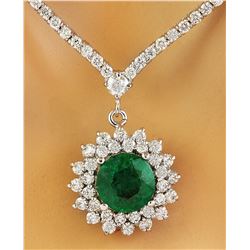 7.55 CTW Emerald 18K White Gold Diamond Necklace