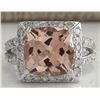 Image 1 : 8.42 CTW Natural Peach Morganite And Diamond Ring In 14K Solid White Gold