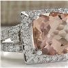 Image 2 : 8.42 CTW Natural Peach Morganite And Diamond Ring In 14K Solid White Gold