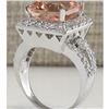 Image 3 : 8.42 CTW Natural Peach Morganite And Diamond Ring In 14K Solid White Gold