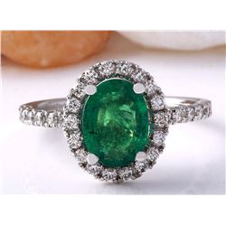2.63 CTW Natural Emerald 18K Solid White Gold Diamond Ring