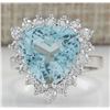 Image 1 : 7.12 CTW Natural Aquamarine And Diamond Ring In 18K White Gold