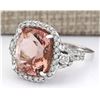 Image 2 : 12.01 CTW Natural Morganite And Diamond Ring In 14k White Gold