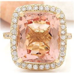 9.10 CTW Natural Morganite 18K Solid Yellow Gold Diamond Ring