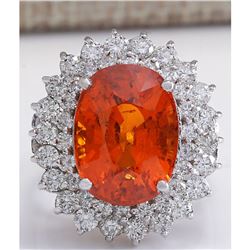 12.01 CTW Natural Mandarin Garnet And Diamond Ring 18K Solid White Gold