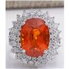 Image 1 : 12.01 CTW Natural Mandarin Garnet And Diamond Ring 18K Solid White Gold