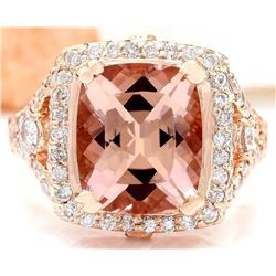 6.34 CTW Natural Morganite 18K Solid Rose Gold Diamond Ring