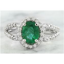 1.70 CTW Emerald 18K White Gold Diamond Ring
