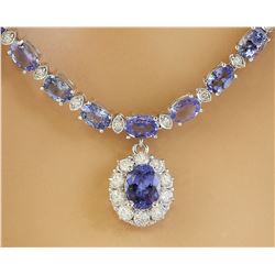 38.20 CTW Tanzanite 14K White Gold Diamond Necklace