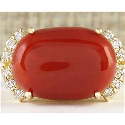 10.34 CTW Natural Coral And Diamond Ring In 18K Yellow Gold