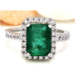 3.61 CTW Natural Emerald 18K Solid White Gold Diamond Ring