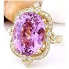Image 2 : 19.89 CTW Natural Kunzite 14K Solid Yellow Gold Diamond Ring