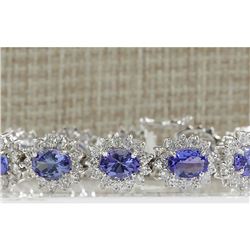 21.40 CTW Natural Tanzanite And Dimond Bracelet In 18K Solid White Gold