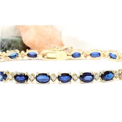 13.40 CTW Natural Sapphire 14K Solid Yellow Gold Diamond Bracelet