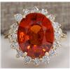 Image 1 : 6.96CTW Natural Mandarin Garnet And Diamond Ring In14K Yellow Gold