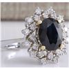 Image 2 : 4.83 CTW Natural Blue Sapphire Diamond Ring 14K Solid White Gold