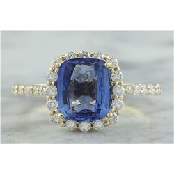 3.03 CTW Sapphire 18K Yellow Gold Diamond Ring
