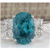 Image 1 : 7.07 CTW Natural Blue Zircon And Diamond Ring 18K Solid White Gold