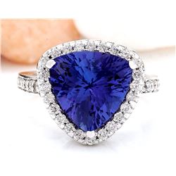 6.90 CTW Natural Tanzanite 14K Solid White Gold Diamond Ring