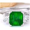 Image 1 : 1.90 CTW Natural Emerald 18K Solid White Gold Diamond Ring