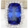Image 1 : 17.50 CTW Natural Tanzanite And Diamond Ring In 18K White Gold