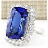 Image 2 : 17.50 CTW Natural Tanzanite And Diamond Ring In 18K White Gold