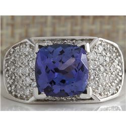 3.65 CTW Natural Blue Tanzanite And Diamond Ring In 14K White Gold