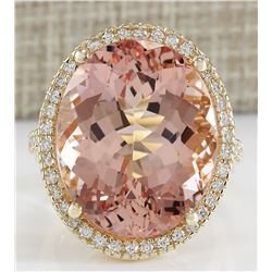26.56 CTW Natural Morganite And Diamond Ring In 14K Yellow Gold