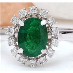 1.51 CTW Natural Emerald 18K Solid White Gold Diamond Ring