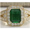 Image 1 : 3.29 CTW Natural Emerald And Diamond Ring 18K Solid Yellow Gold