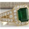 Image 2 : 3.29 CTW Natural Emerald And Diamond Ring 18K Solid Yellow Gold