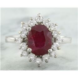 3.50 CTW Ruby 18K White Gold Diamond Ring