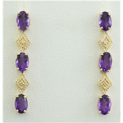 2.65 CTW Amethyst 18K Yellow Gold Diamond Earrings