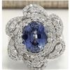 Image 1 : 6.96 CTW Natural Sapphire Diamond Ring 18K Solid White Gold