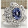 Image 2 : 6.96 CTW Natural Sapphire Diamond Ring 18K Solid White Gold