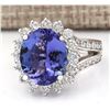 Image 2 : 7.33 CTW Natural Blue Tanzanite And Diamond Ring 18K Solid White Gold