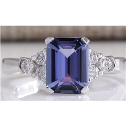 2.40 CTW Natural Blue Tanzanite And Diamond Ring 18K Solid White Gold