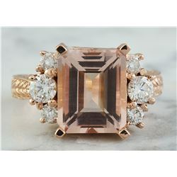 5.30 CTW Morganite 18K Rose Gold Diamond Ring