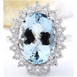 7.00 CTW Natural Aquamarine 18K Solid White Gold Diamond Ring