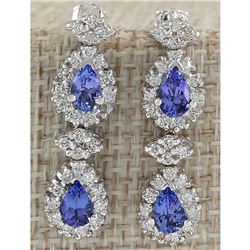 3.16 CTW Natural Blue Tanzanite And Diamond Earrings In 18K White Gold