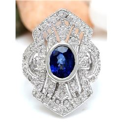 2.73 CTW Natural Sapphire 18K Solid White Gold Diamond Ring