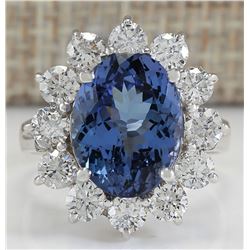 6.35 CTW Natural Blue Tanzanite And Diamond Ring In 14K White Gold