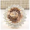 Image 1 : 11.51 CTW Natural Morganite And Diamond Ring In 18K Solid Yellow Gold